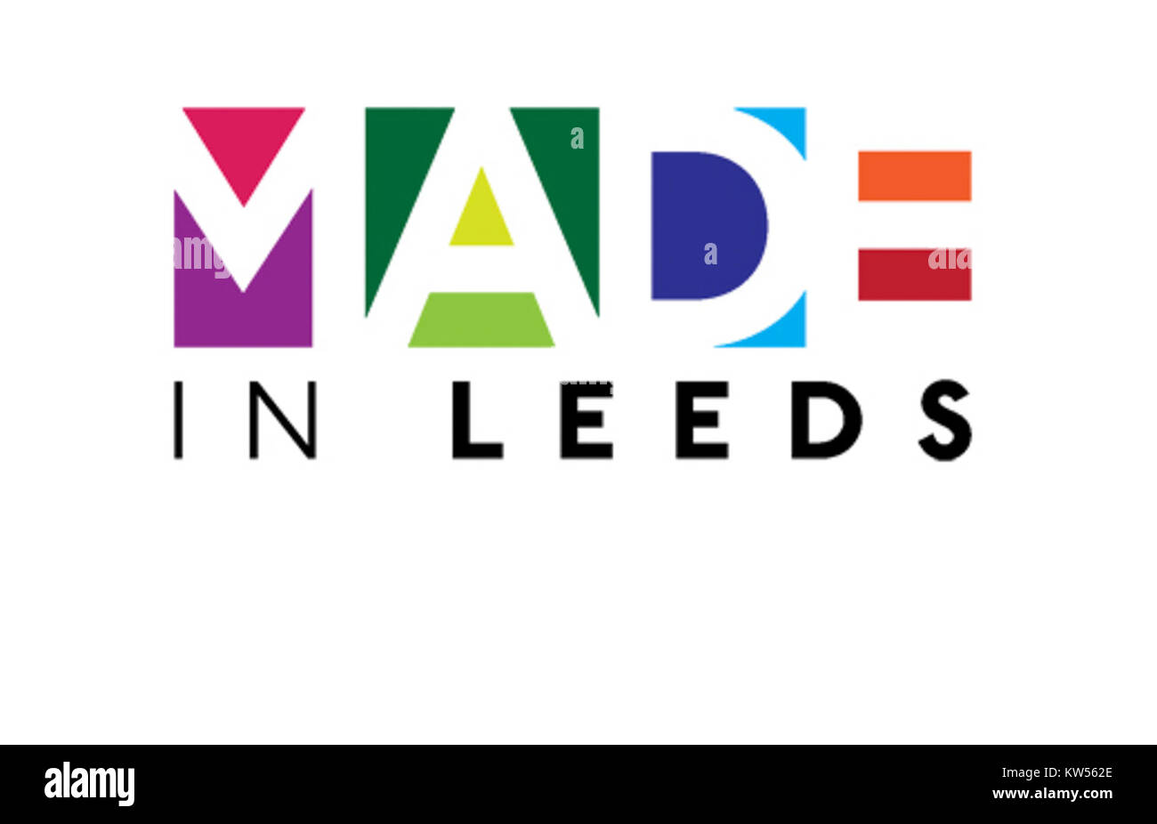 Il logo "Made in Leeds" simboleggia l'impegno della città per l'artigianato di qualità, mettendo in risalto le industrie manifatturiere e creative locali di Leeds, Regno Unito. Foto Stock