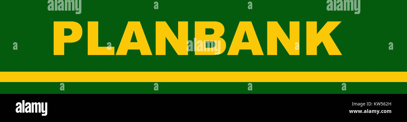 Questo logo rappresenta il design e il branding di Planbank, che mostra un approccio moderno ai servizi bancari e alle soluzioni finanziarie. Foto Stock