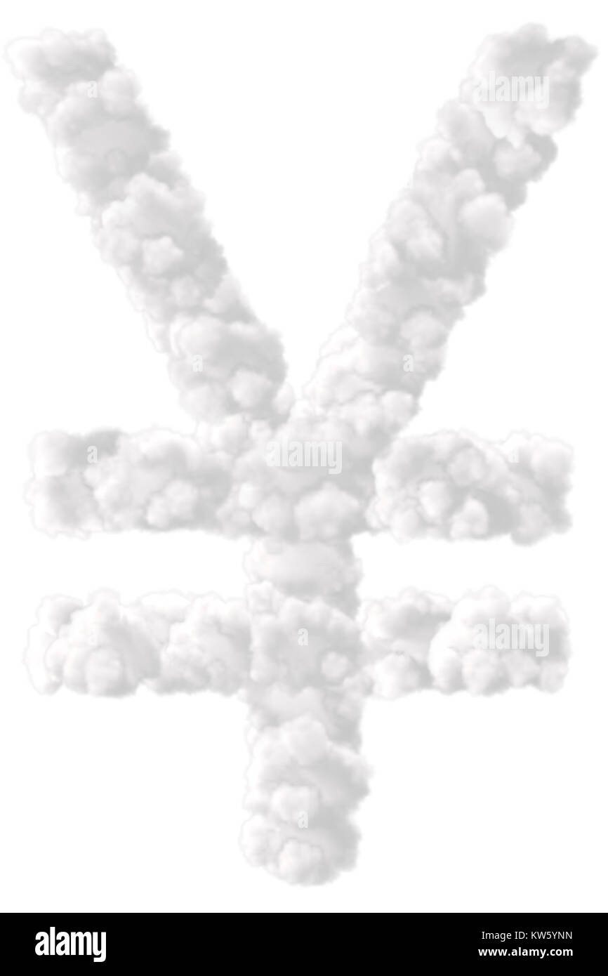 Il simbolo dello Yen realizzato da nuvole su sfondo bianco Foto Stock
