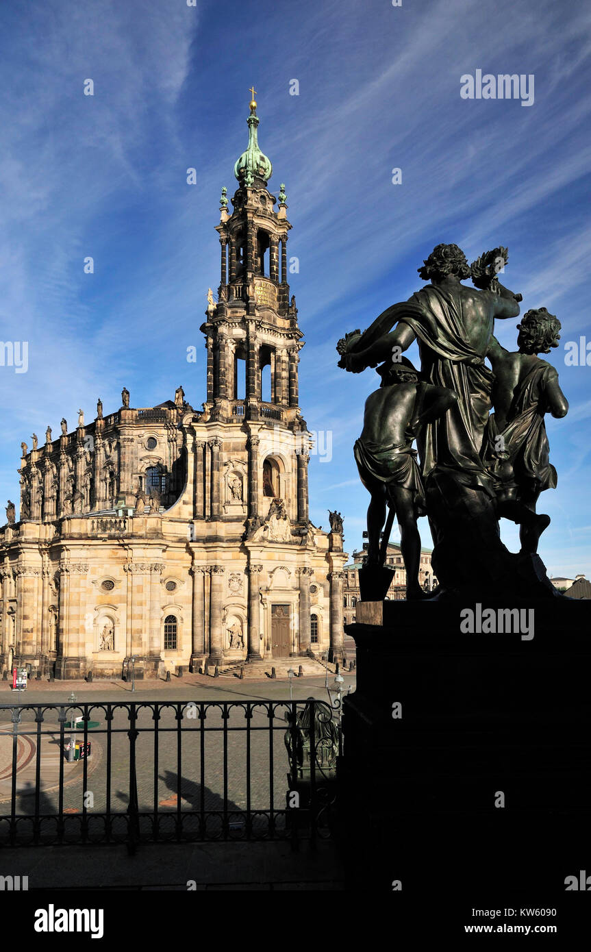 Cattedrale in vista dalla terrazza Bruehlschen, Dresda, Kathedrale im Blick von der von der Bruehlschen Terrasse Foto Stock