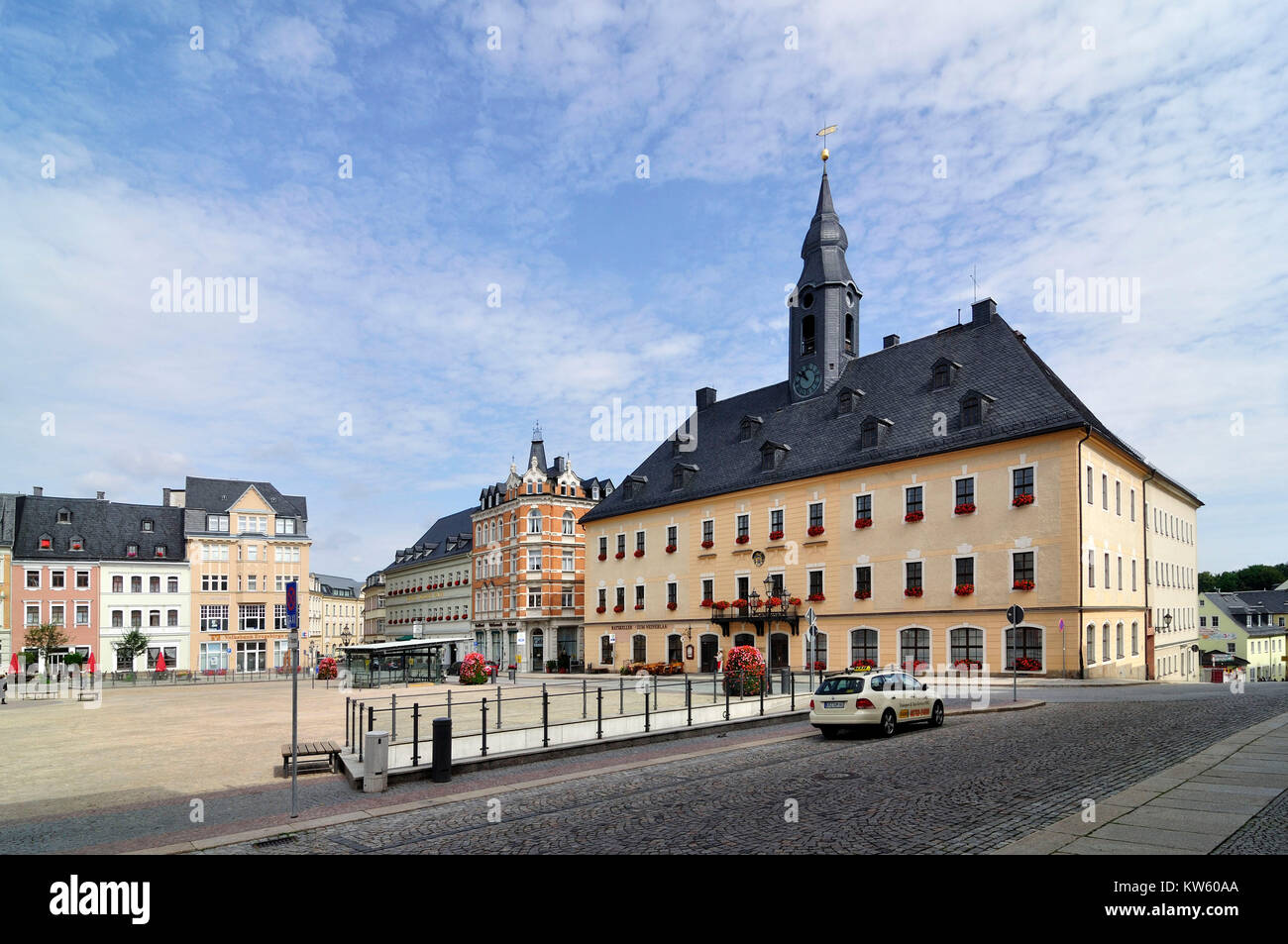 Piazza del Mercato e il municipio, Anna libro di montagna legno, Marktplatz und Rathaus, Annaberg Buchholz Foto Stock