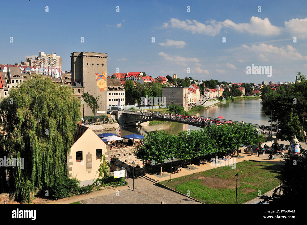 Città Vecchia ponte collega la Germania e la Polonia, Goerlitzer Città Vecchia, Altstadtbruecke verbindet Deutschland und Polen, Goerlitzer Altstadt Foto Stock