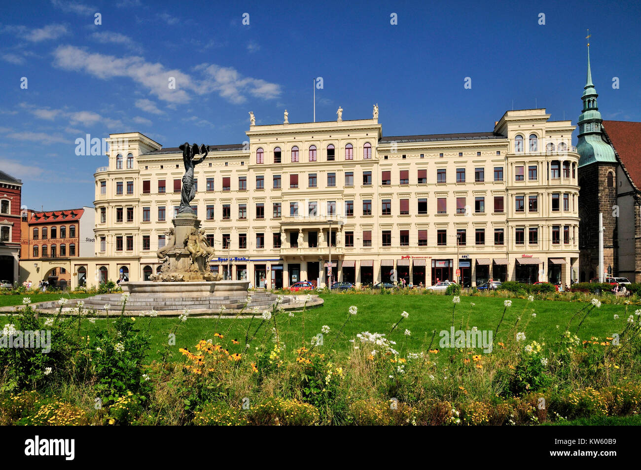 Edificio Jugendstil sul posto postali, Goerlitzer Città Vecchia, Jugendstilgebaeude am Postplatz, Goerlitzer Altstadt Foto Stock