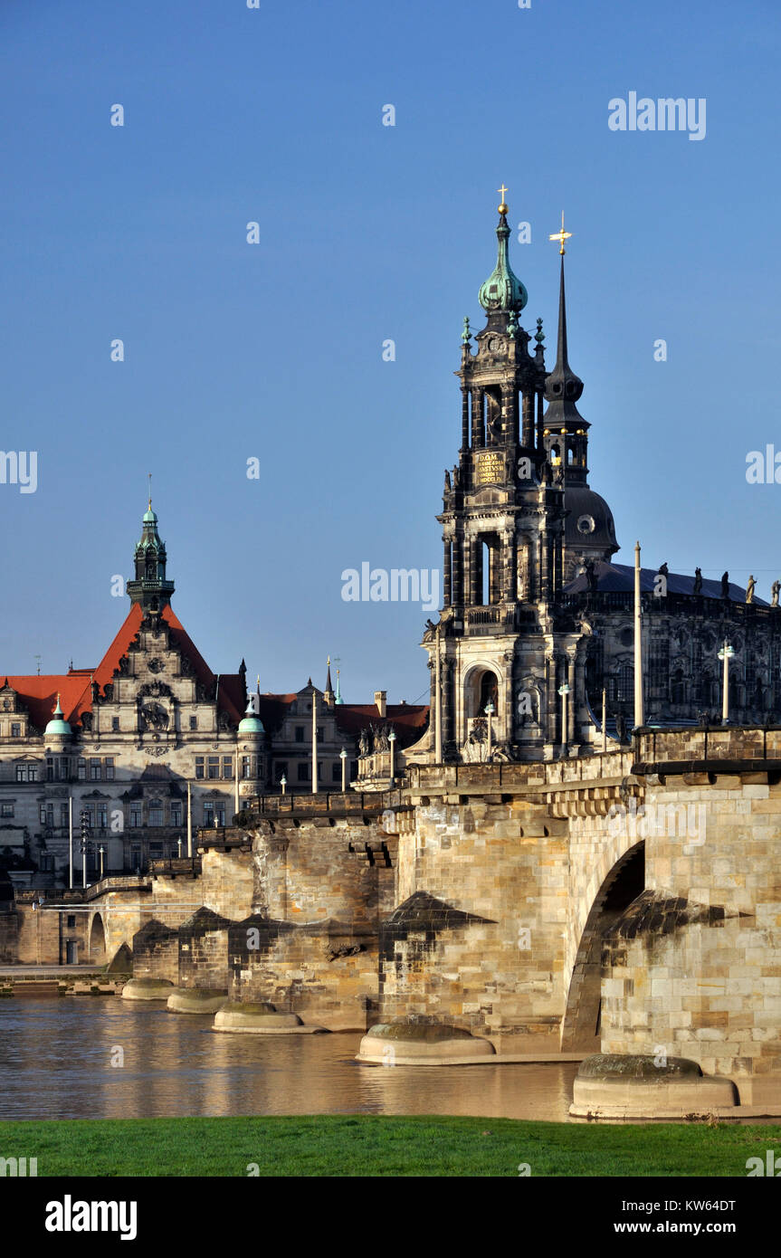 Dresda Augustusbruecke Foto Stock