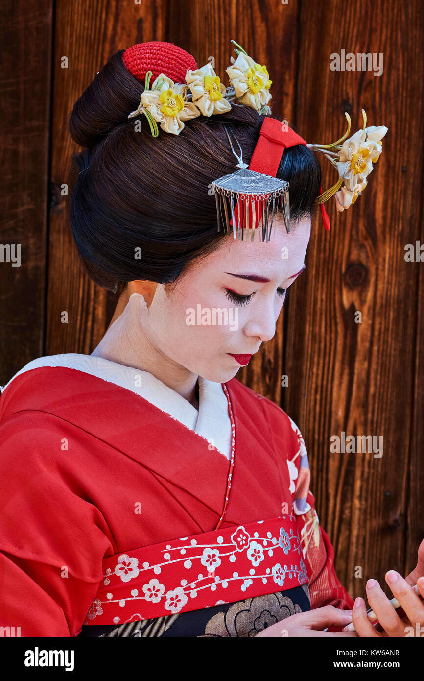 Giappone, isola di Honshu, la regione di Kansai, Kyoto, Gion, area Geisha Foto Stock