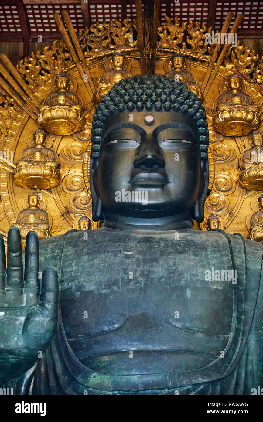 Giappone, isola di Honshu, la regione di Kansai, Nara, UNESCO World Heritage Site, il tempio Todaiji, Daibutsu den, il grande Buddha Foto Stock