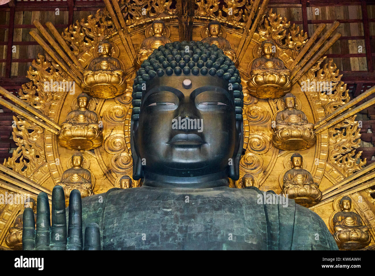 Giappone, isola di Honshu, la regione di Kansai, Nara, UNESCO World Heritage Site, il tempio Todaiji, Daibutsu den, il grande Buddha Foto Stock