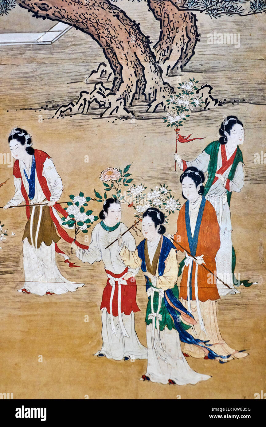 Giappone, Honshu, Shizuoka, Atami, MOA, il Museo di Arte, imperatore Xuanzong e la sua corte ladies, periodo Edo, xvii secolo Foto Stock
