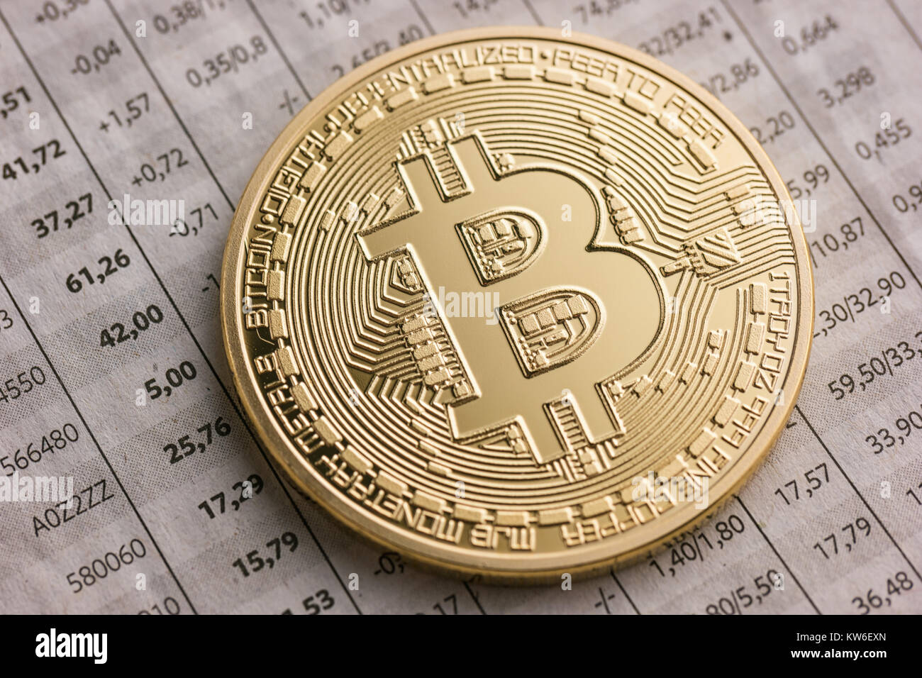 Bitcoin BTC su carte di scambio Foto Stock