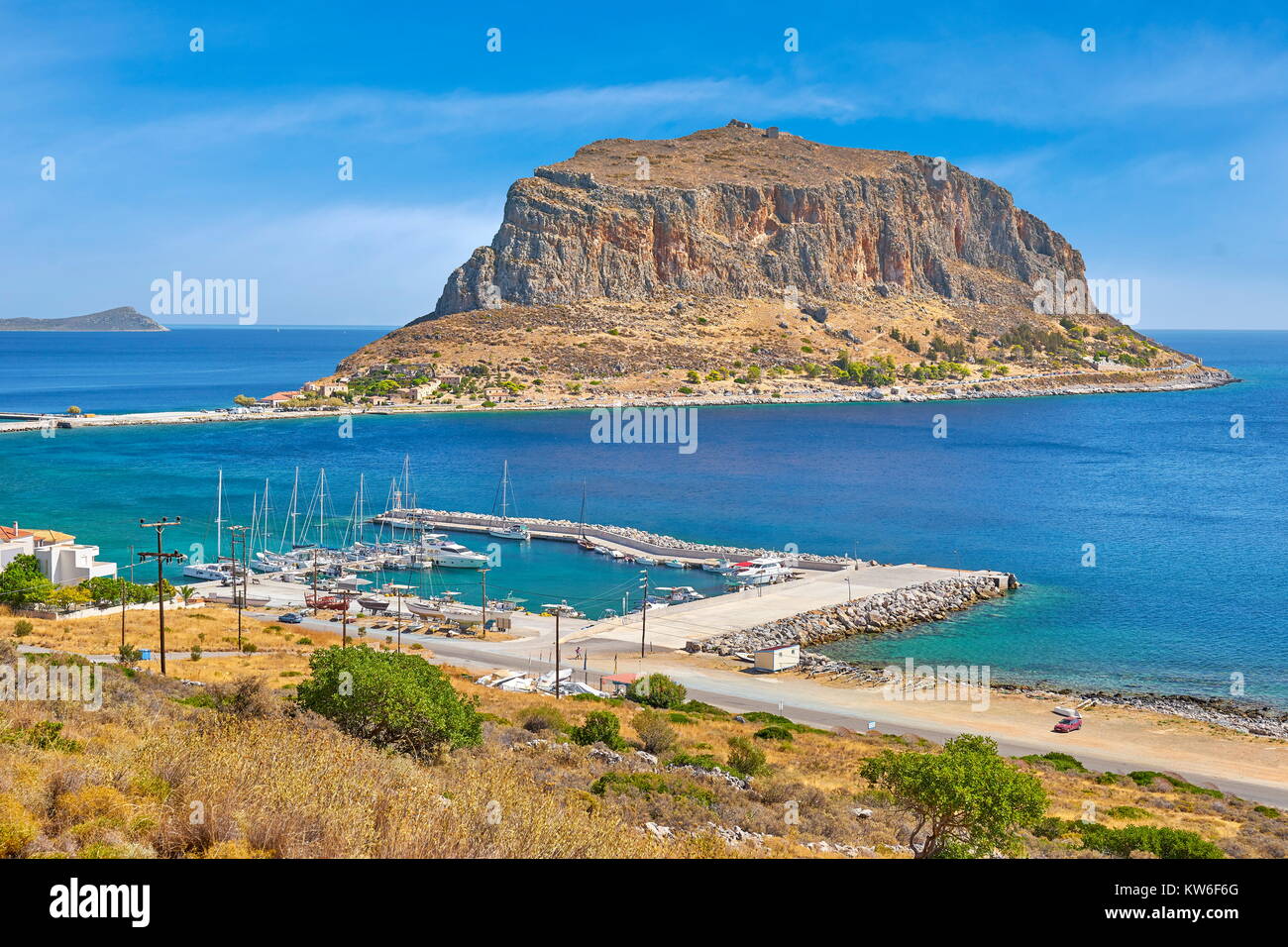 Vista su Monemvasia, Peloponneso, Grecia Foto Stock