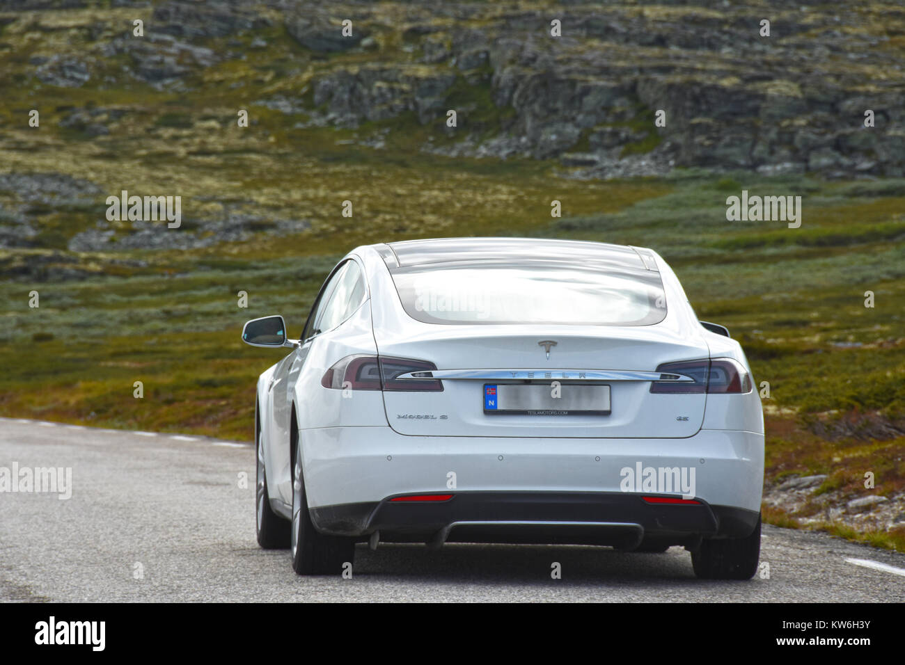 Tesla auto elettrica, Norvegia Foto Stock