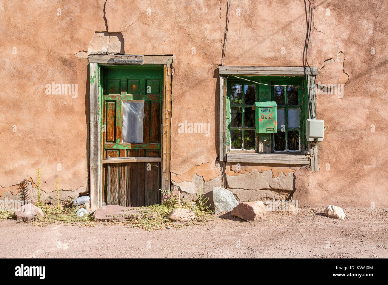 Canyon Road case di adobe, Santa Fe, New Mexico Foto Stock