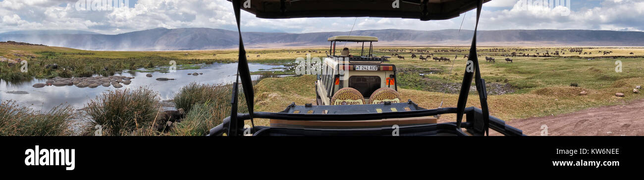 Panorama del paesaggio in Ngorongoro Conservation Area, sito patrimonio mondiale dell'UNESCO, Tanzania Africa Foto Stock