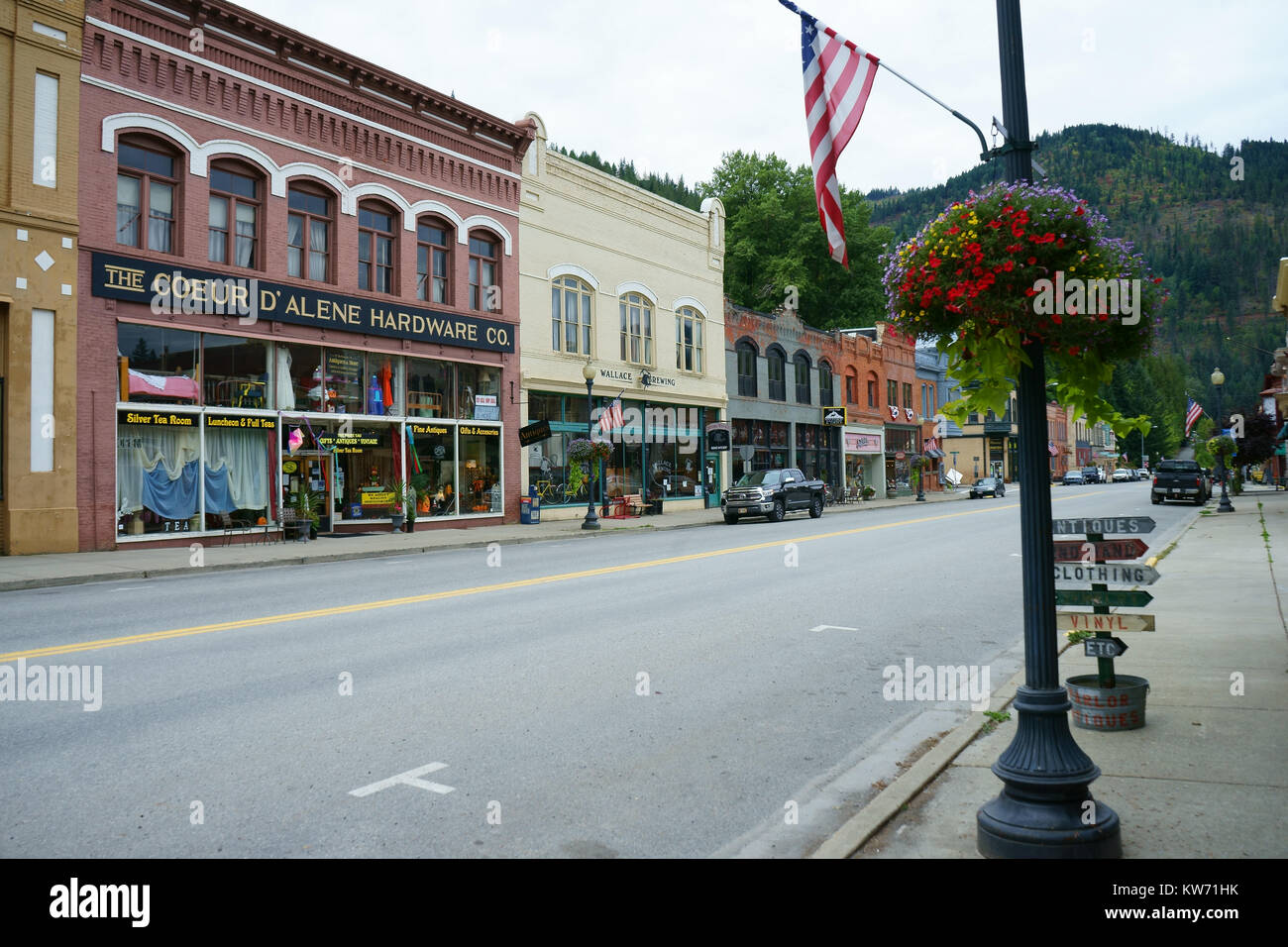 Maine street nel centro di Wallace, Idaho, Stati Uniti d'America Foto Stock
