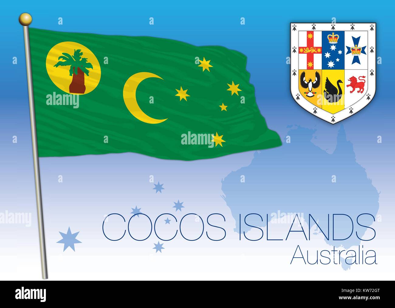 Isole Cocos, Bandiera dello stato e del territorio, Australia Illustrazione Vettoriale