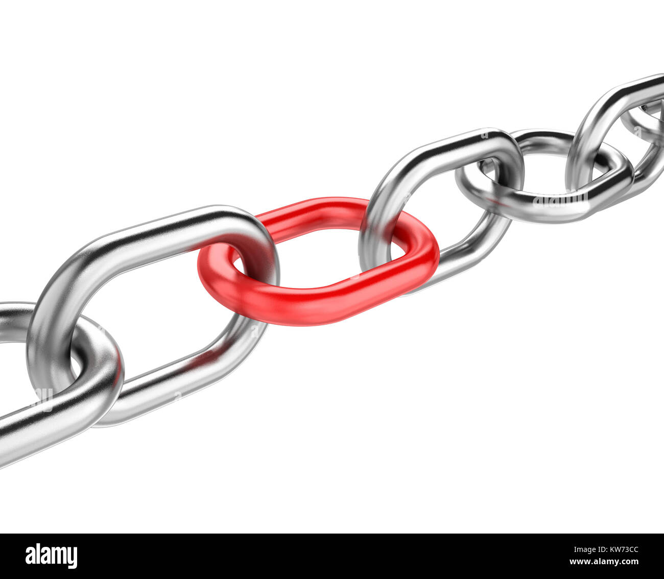 Catena di metallo con un unico Link rosso isolato su sfondo bianco 3D illustrazione Foto Stock