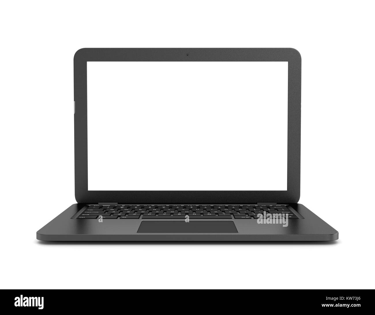 Nero Computer laptop con schermata vuota bianca su sfondo bianco 3D'illustrazione, vista frontale Foto Stock