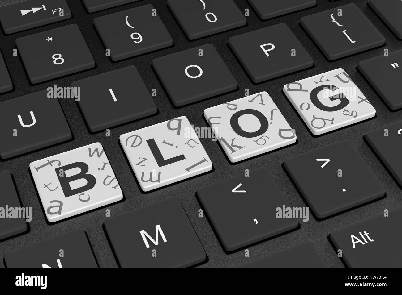 Blog parola sul calcolatore nero i tasti della tastiera 3D illustrazione Foto Stock