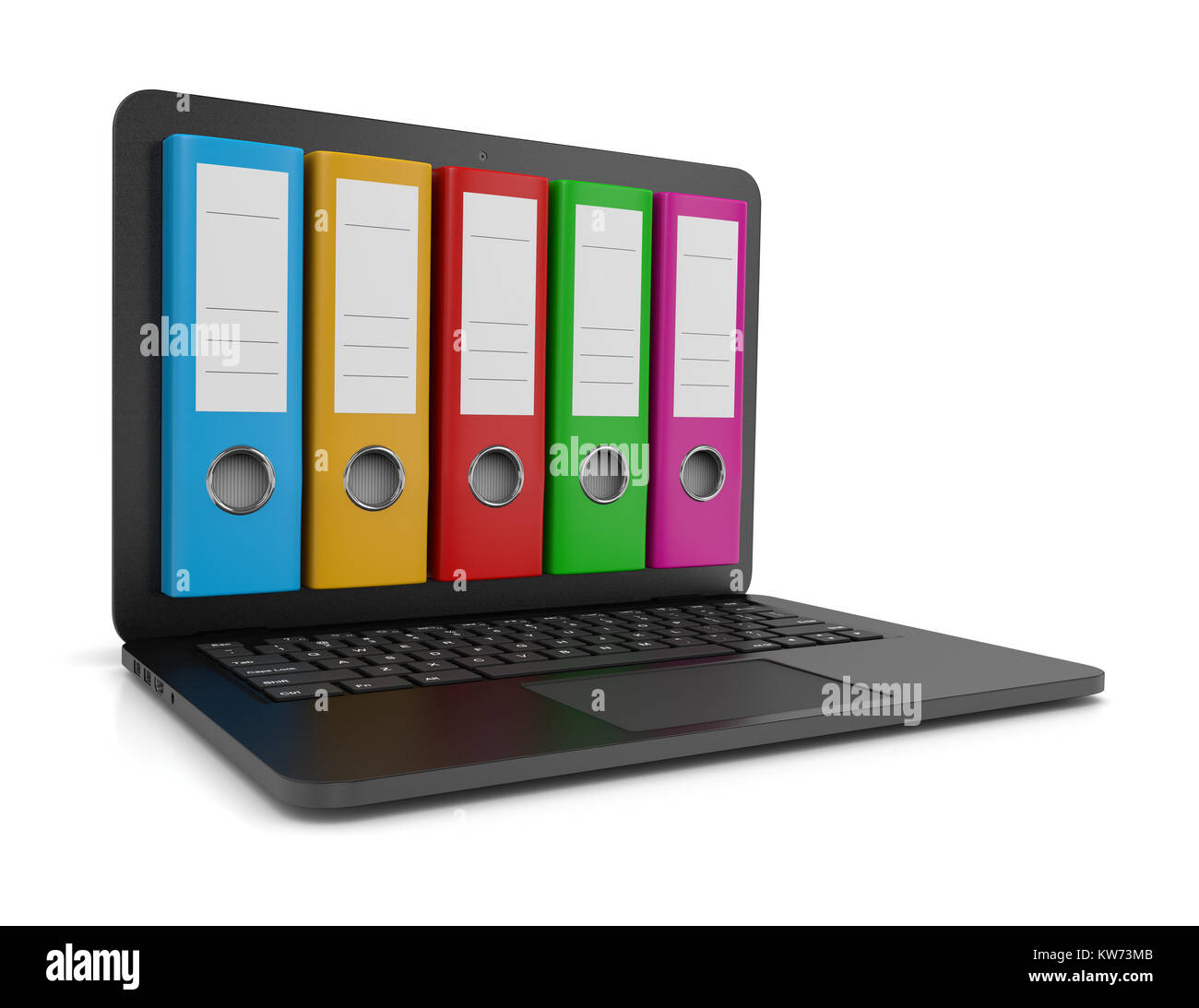 Leganti colorati che esce da un computer portatile schermo 3D'illustrazione  su sfondo bianco Foto stock - Alamy