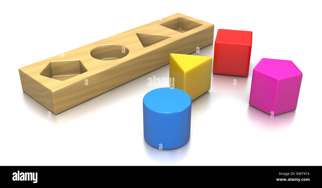 Colorato 3D Forme Geometriche gioco di puzzle illustrazione su sfondo bianco, Problem Solving Concept Foto Stock