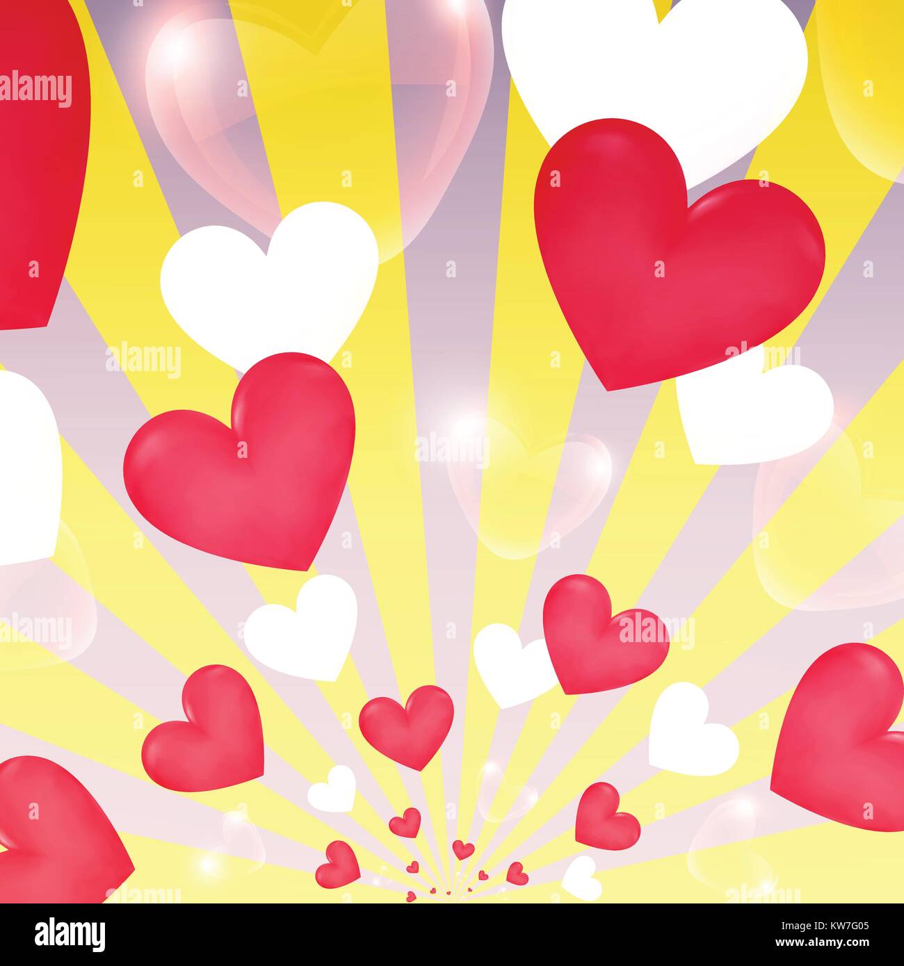 Felice il giorno di San Valentino giallo sunburst cuori, flying banner illustrazione eps vettoriali10 Illustrazione Vettoriale