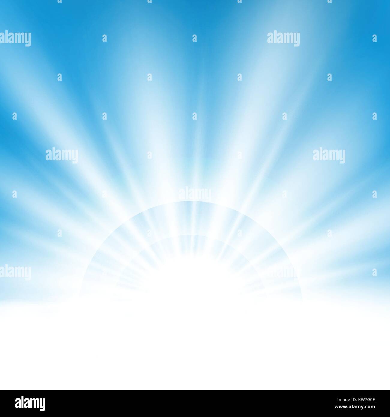 Centro sunburst effetto luce sul pulito cielo azzurro sfondo con lo spazio di testo, flying banner illustrazione eps vettoriali10 Illustrazione Vettoriale