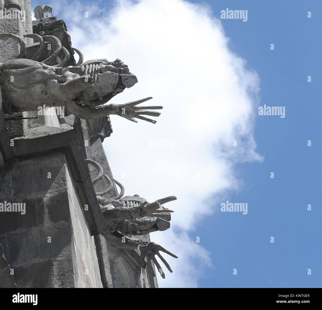 Doccioni sulla Basilica del Voto Nacional sono modellate sulla fauna ecuadoriana: iguane, tartarughe e tartarughe. La basilica è stata edificata nel XX Foto Stock