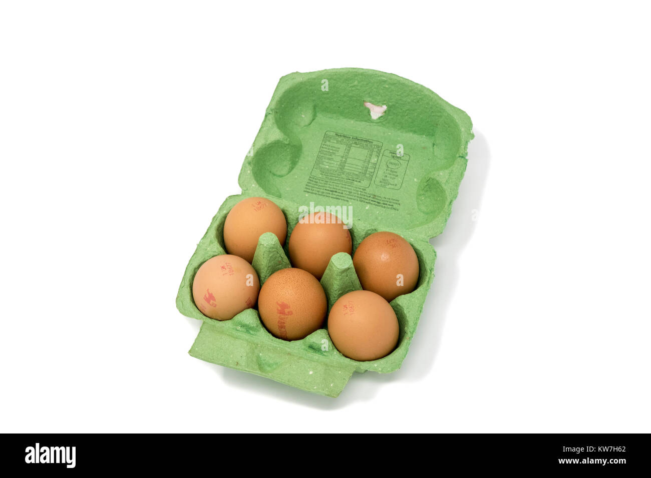 Astuccio da una mezza dozzina di intervallo libero British uova stampata con codici di uovo Foto Stock