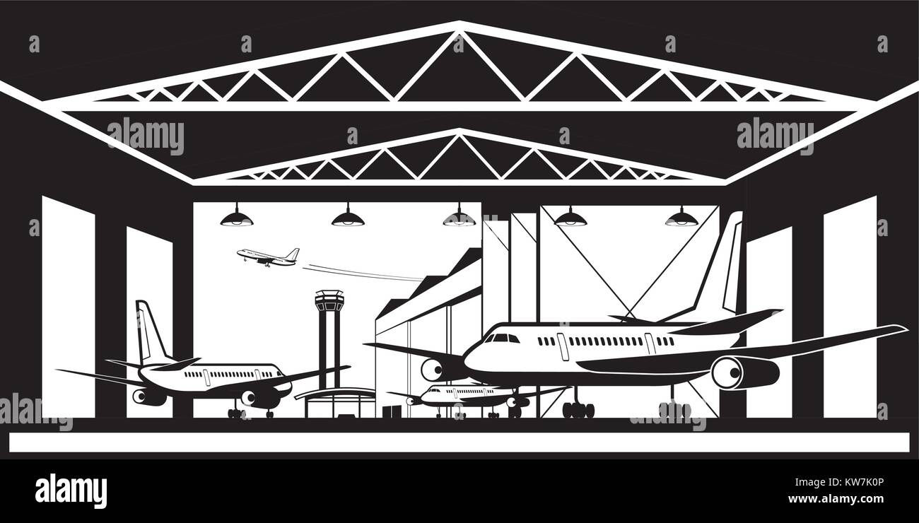 Aeromobile hangar aeroporto - illustrazione vettoriale Illustrazione Vettoriale