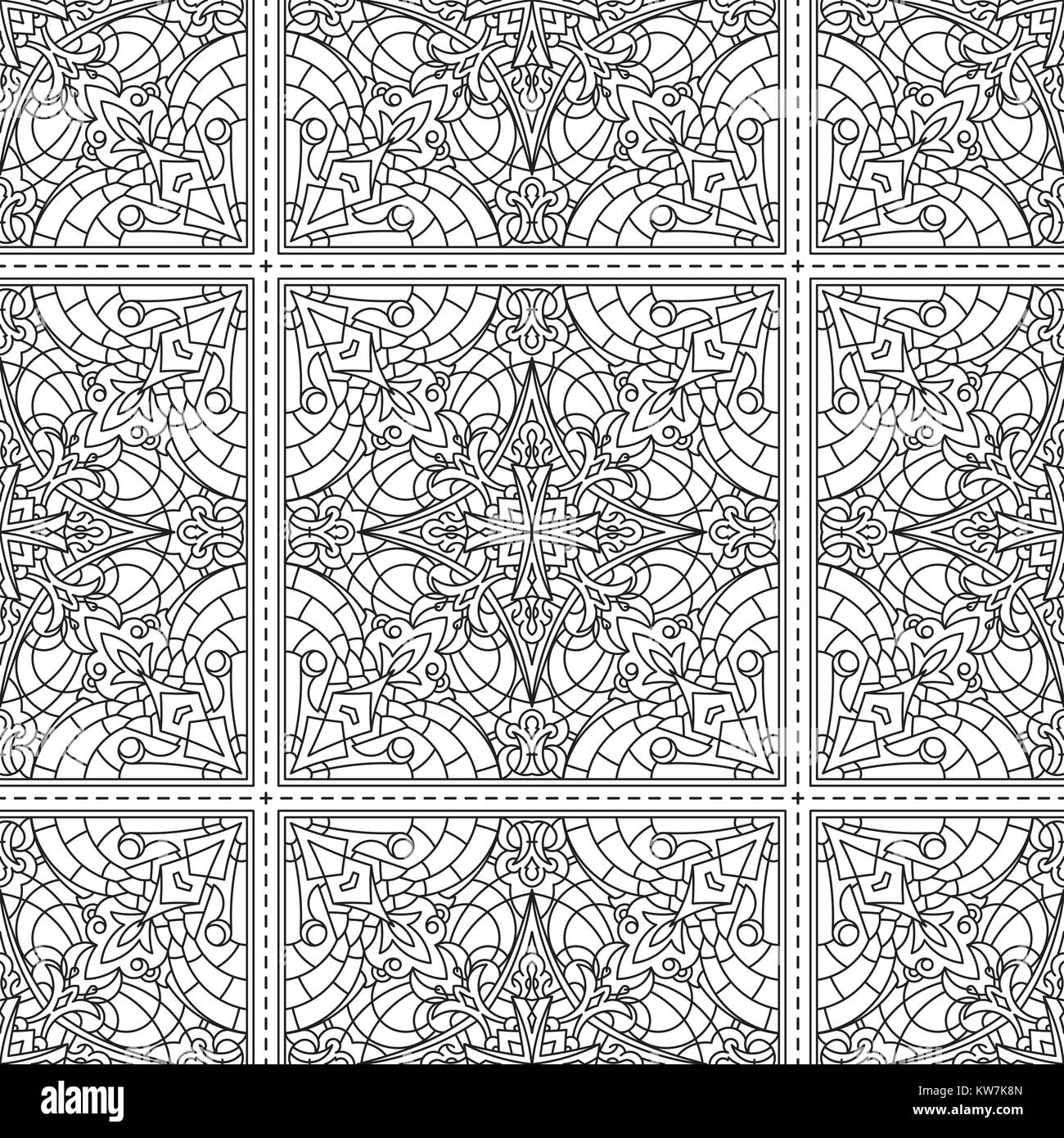 La piazza senza giunture Tribali Astratti Nera-bianca Pattern in Mono Stile linea. Disegnato a mano Texture etniche. Può essere utilizzato come anti-stress per la terapia di colorazione o Illustrazione Vettoriale