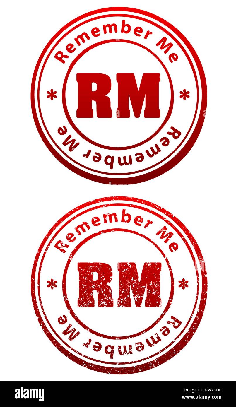 Coppia di red timbri in gomma in grunge e stile solido con didascalia Ricordati di me e abbreviazione RM Illustrazione Vettoriale
