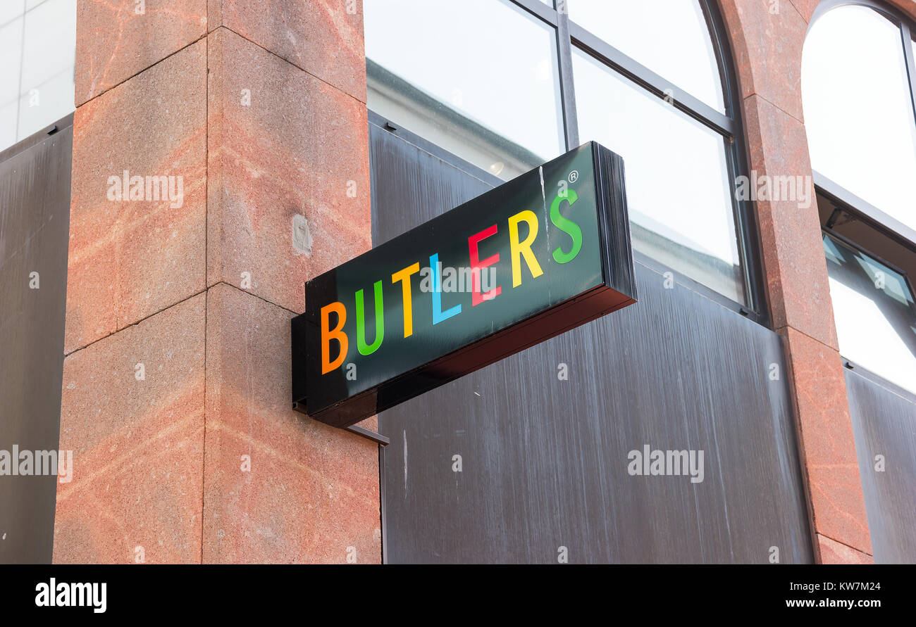 Il logo del marchio 'Butlers', Butlers è un negozio di accessori per la casa a Francoforte, in Germania. Foto Stock