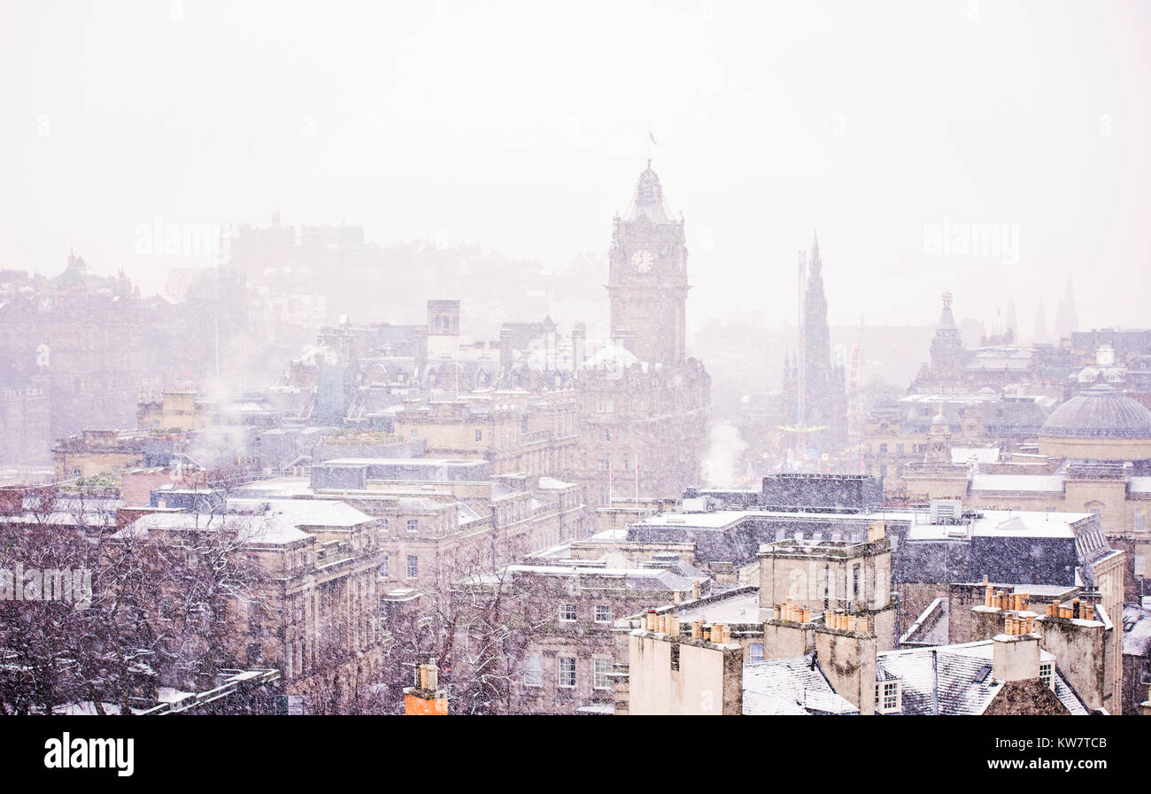 Edimburgo nella neve, nevicava, Scozia Foto Stock