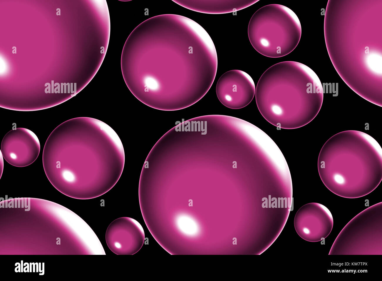 Cerchi/bolle in diverse dimensioni floating contro uno sfondo nero Foto Stock