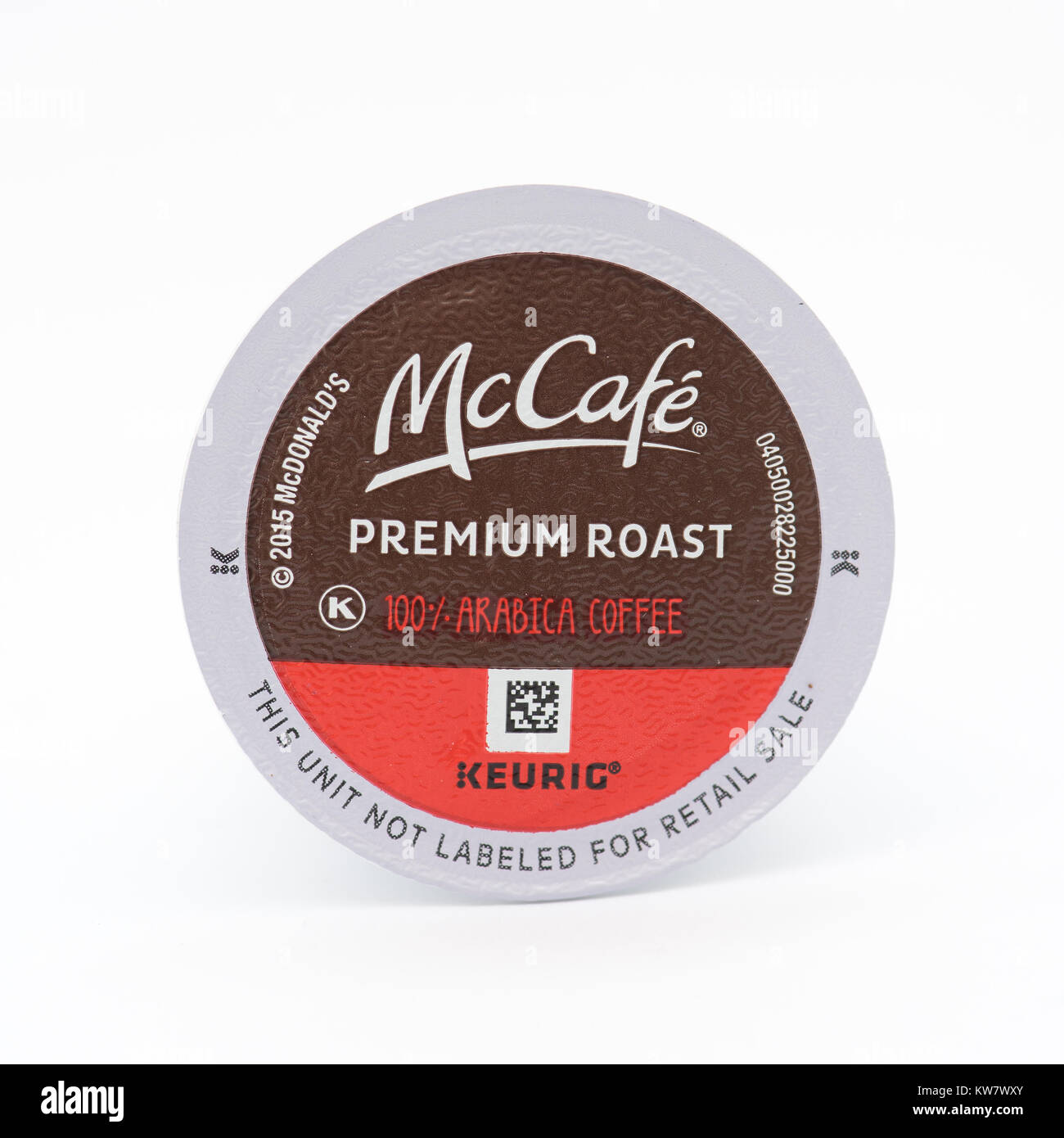 Un singolo che serve K-CUP pod di McDonald's McCafe liscia e bilanciato di caffè Arabica per uso in Keurig K-CUP birrai. Foto Stock