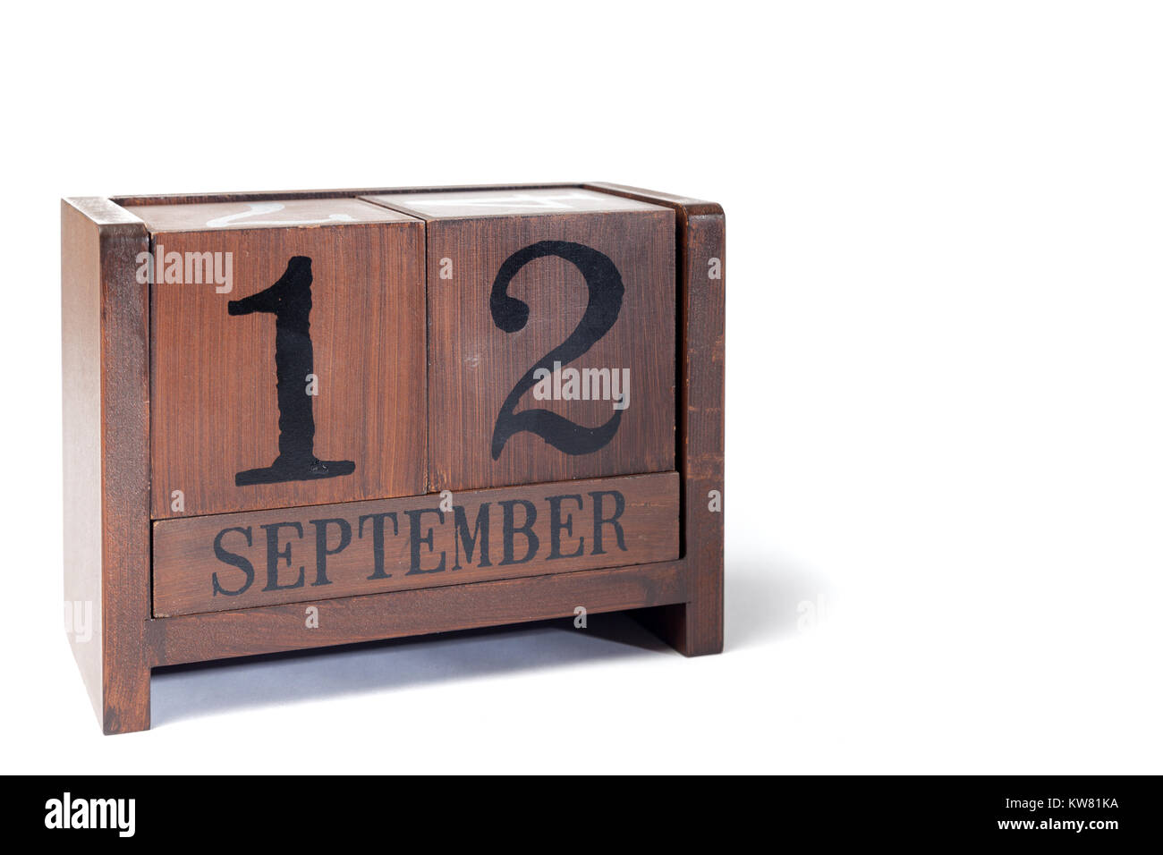 Legno calendario perpetuo impostato al 12 settembre Foto Stock