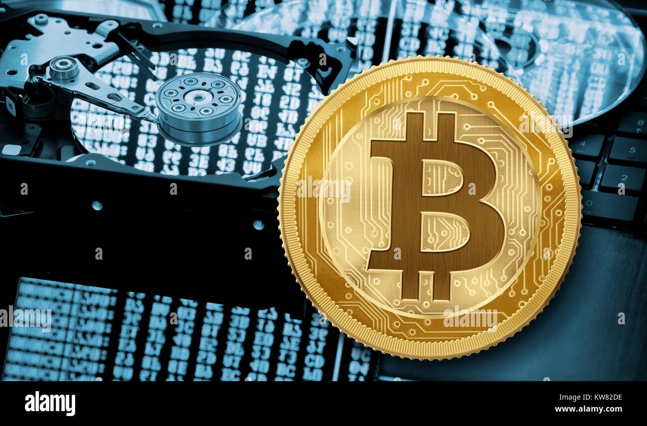 Portafoglio Bitcoin, mining o il concetto di trasferimento 3d illustrazione Foto Stock