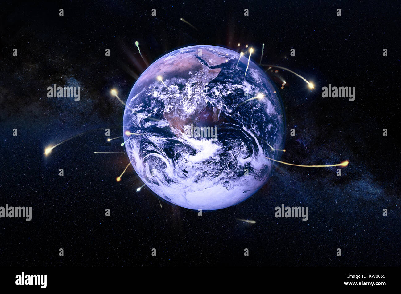 Astronavi lasciare la terra, fantascienza, il concetto di profonda esplorazione dello spazio. Gli elementi di questa immagine fornita dalla NASA. Foto Stock