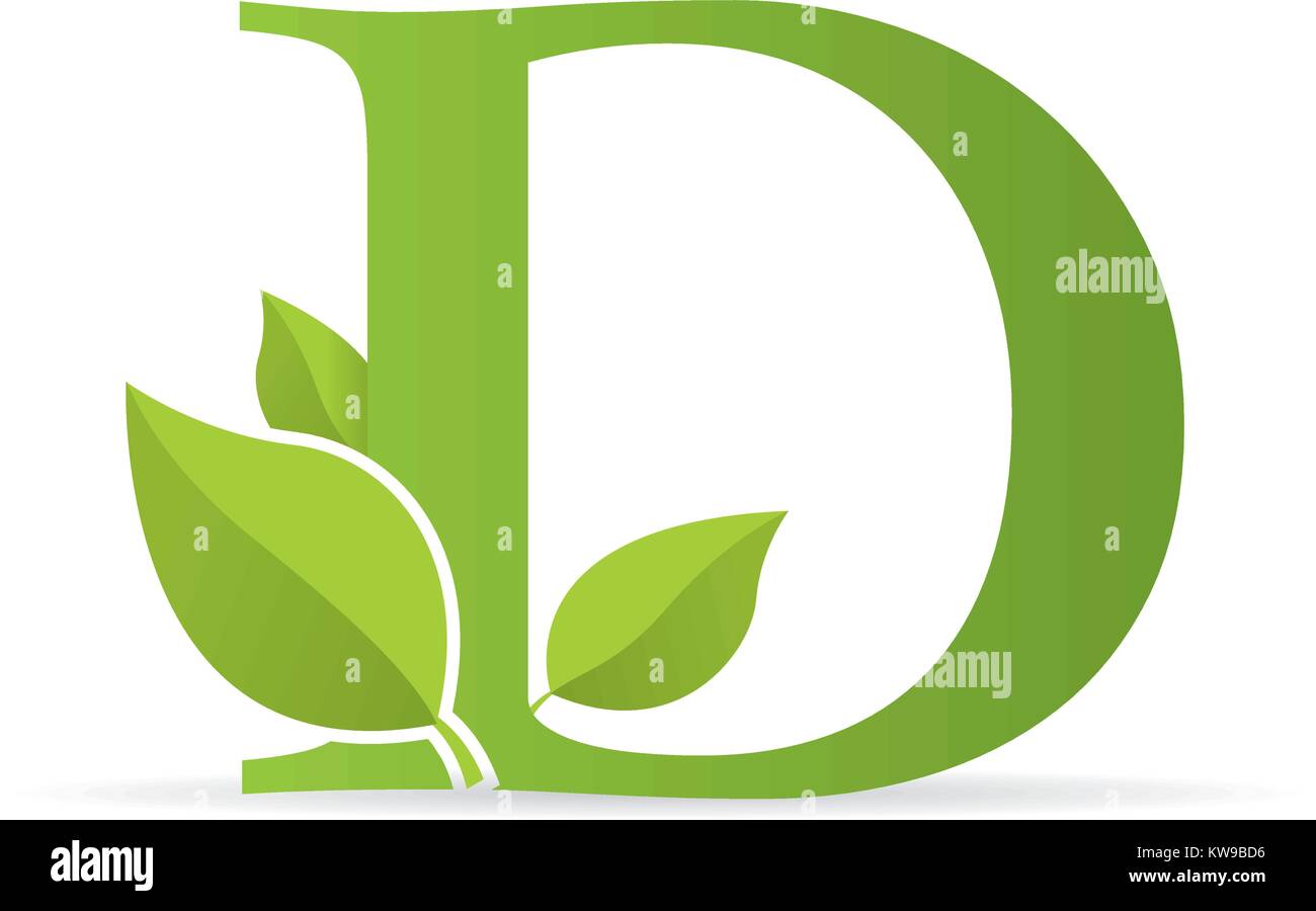 Logo con lettera d di colore verde decorato con foglie di ...