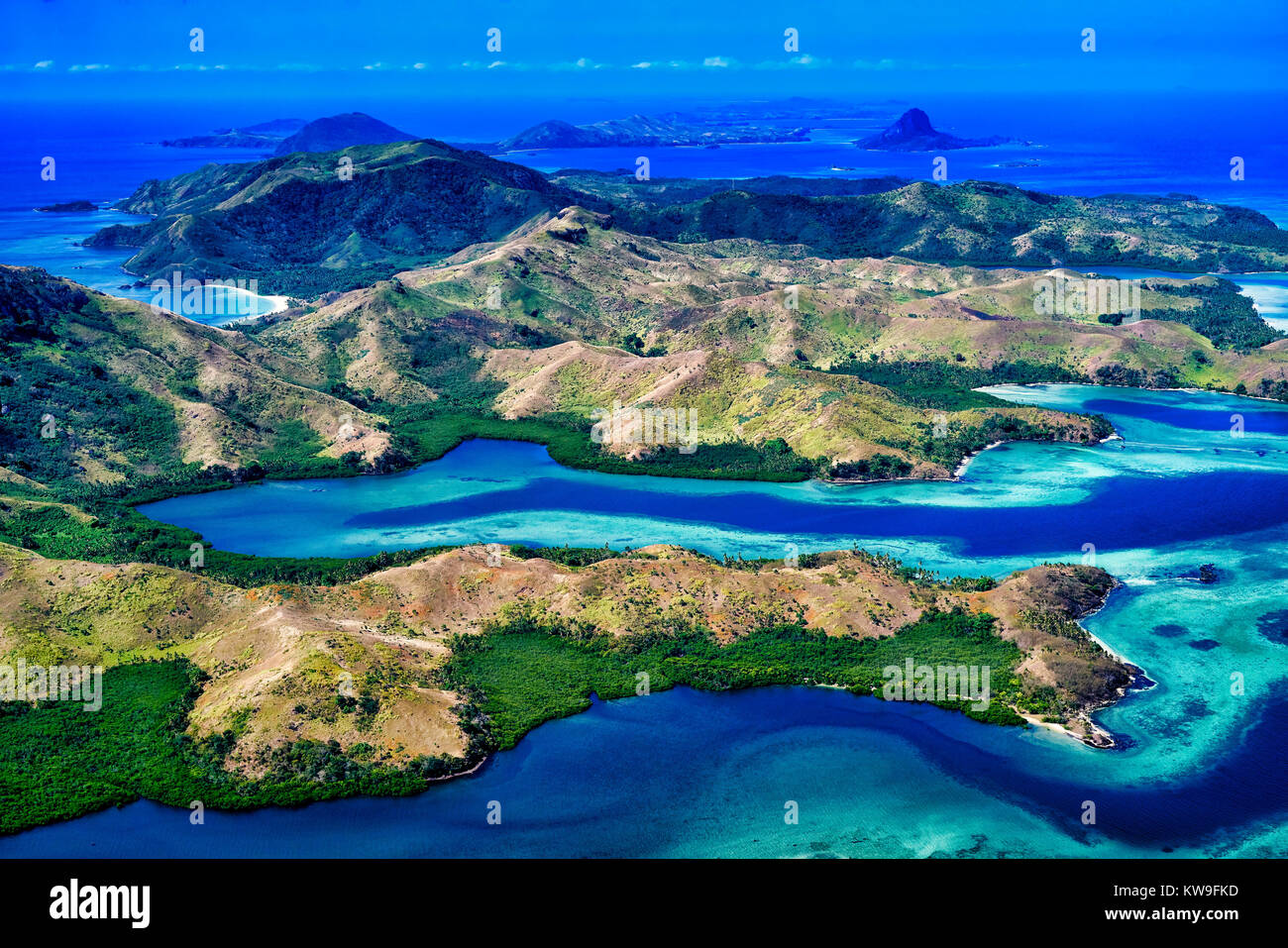 Vista aerea di Nacula island nel gruppo Yasawa nelle isole Figi Foto Stock