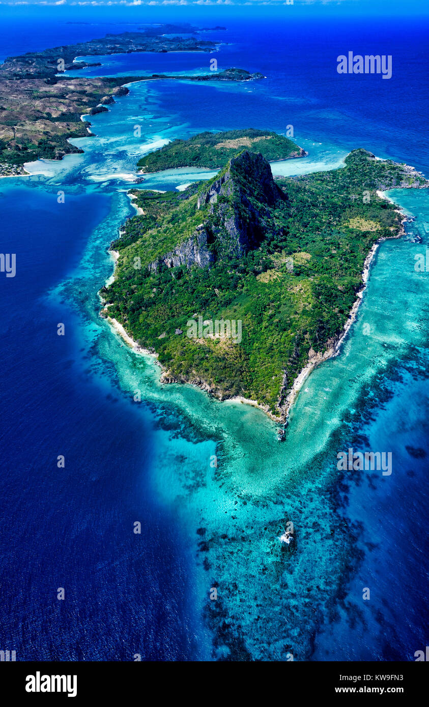 Vista aerea di Sawa-I-Lau isola nel gruppo Yasawa delle isole Figi Foto Stock