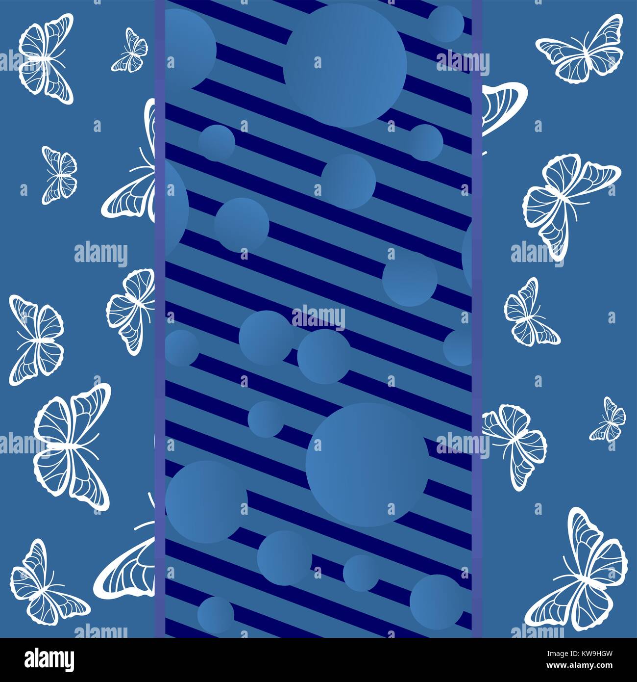 Sfondo blu con le farfalle, linee e cerchi Illustrazione Vettoriale