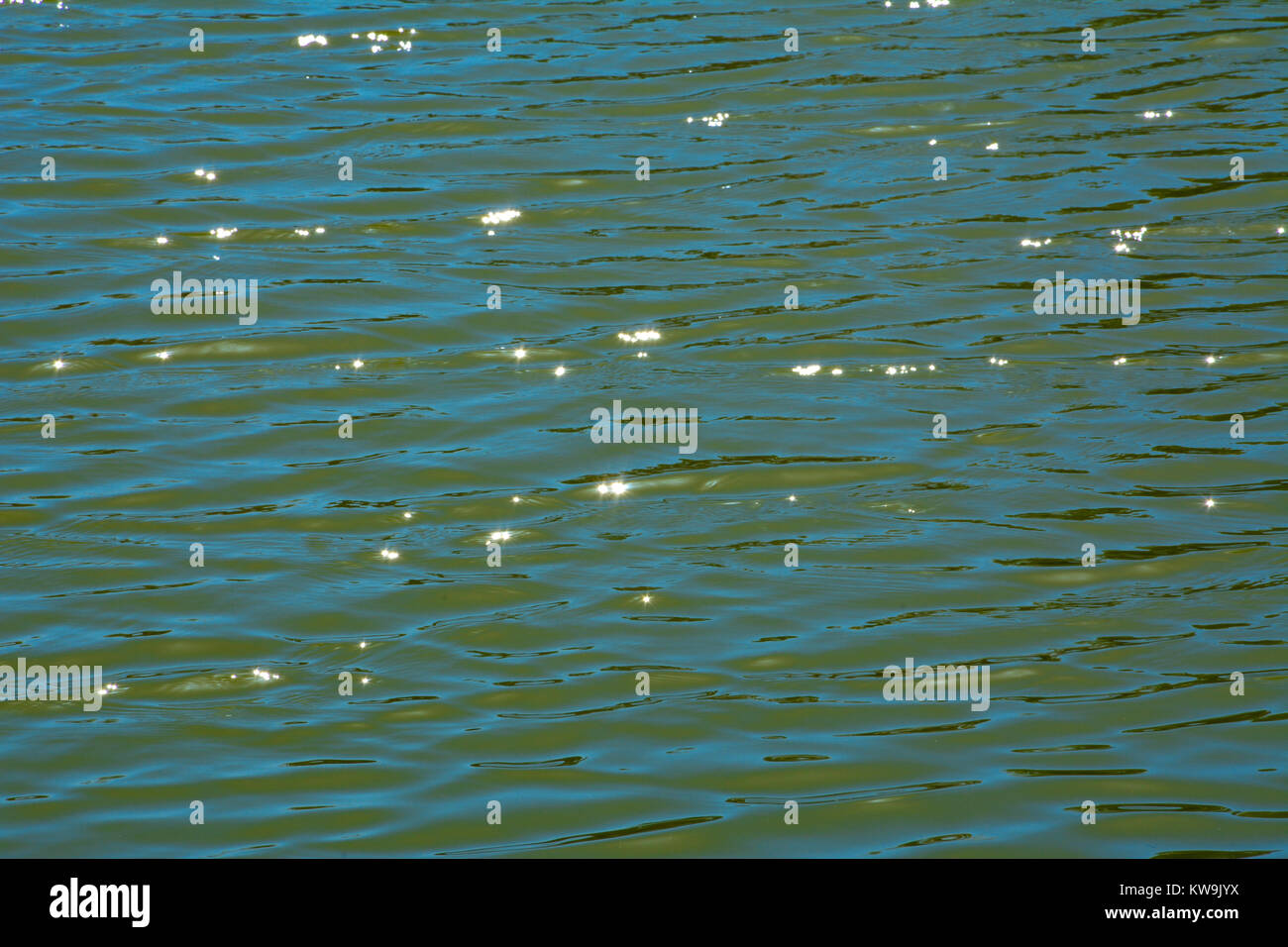 Raggi di sole riflettente effetto stella in superficie di acqua Foto Stock