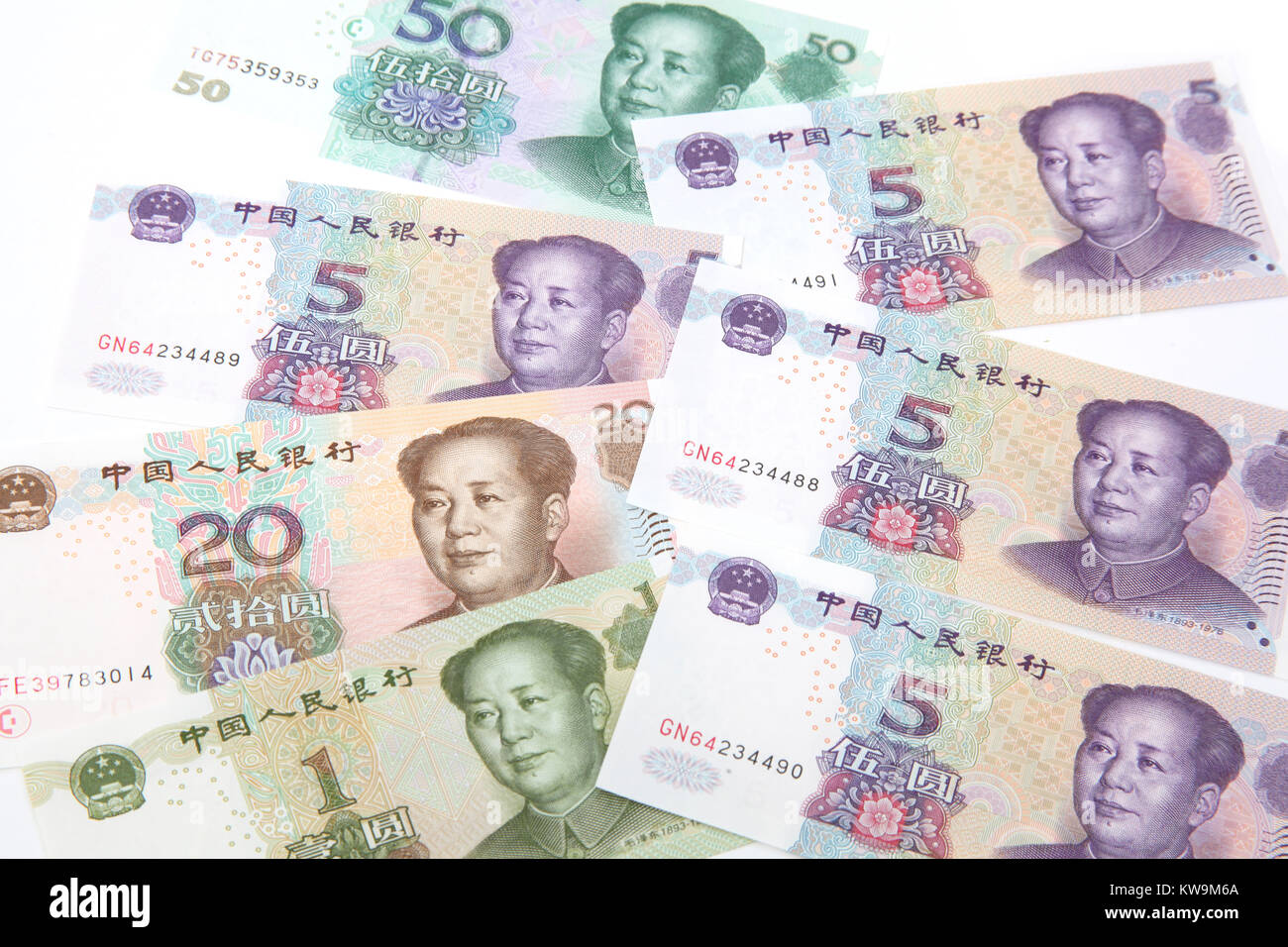 Banca cinese note dotate di Mao Zedong Foto Stock