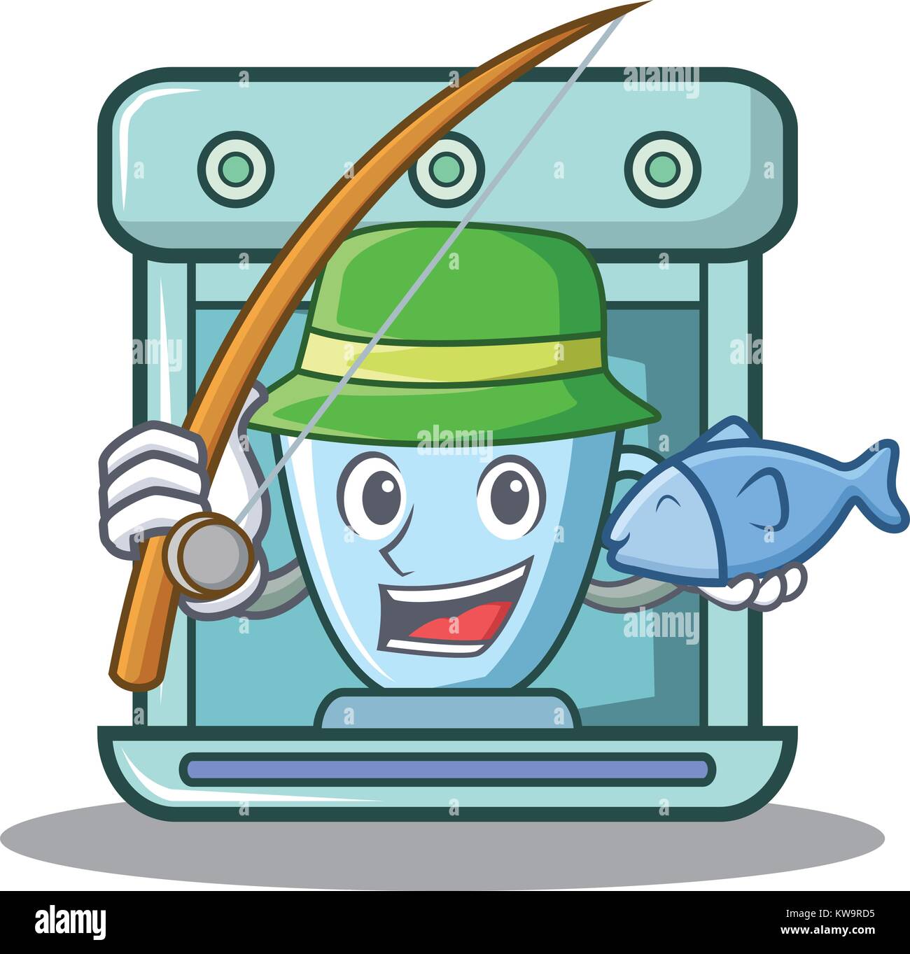 La pesca caffettiera personaggio cartoon Illustrazione Vettoriale