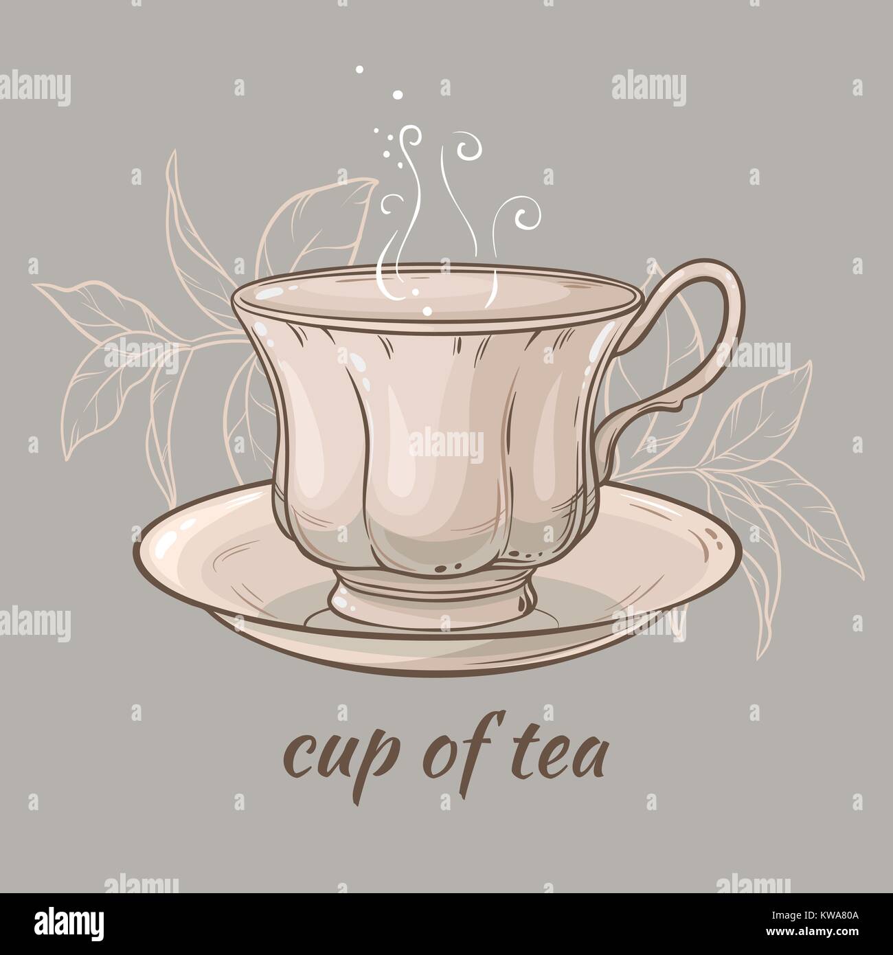 Tazza di tè su sfondo grigio Illustrazione Vettoriale