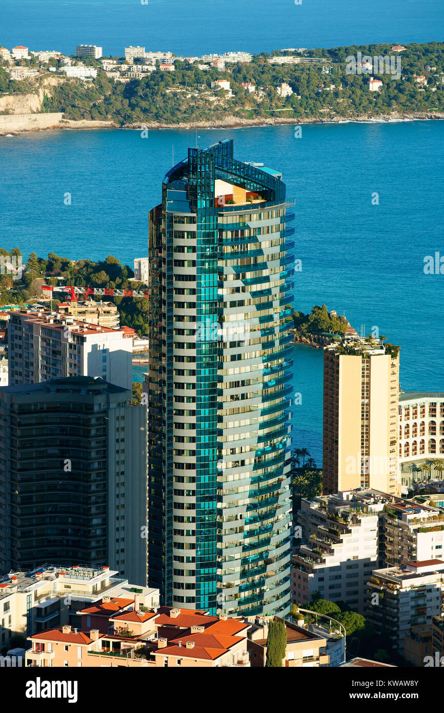 L'edificio più alto di Monaco (altezza: 170 metri). Torre Odeon, quartiere di la Rousse Saint-Roman, Principato di Monaco. Foto Stock