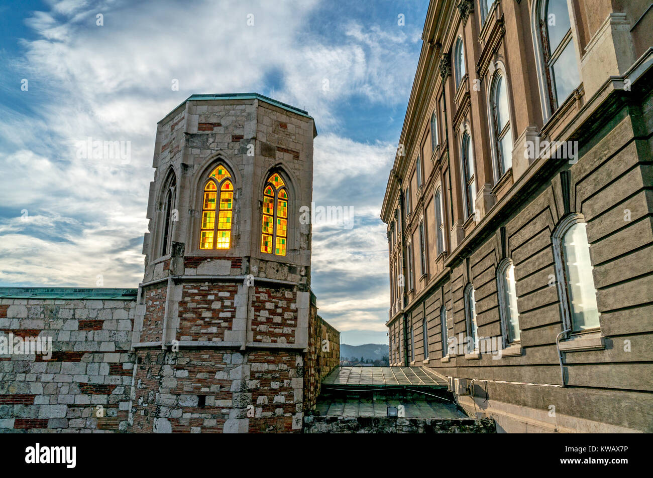 Una parte del Museo della Storia di Budapest, area di Castello, Ungheria. Foto Stock