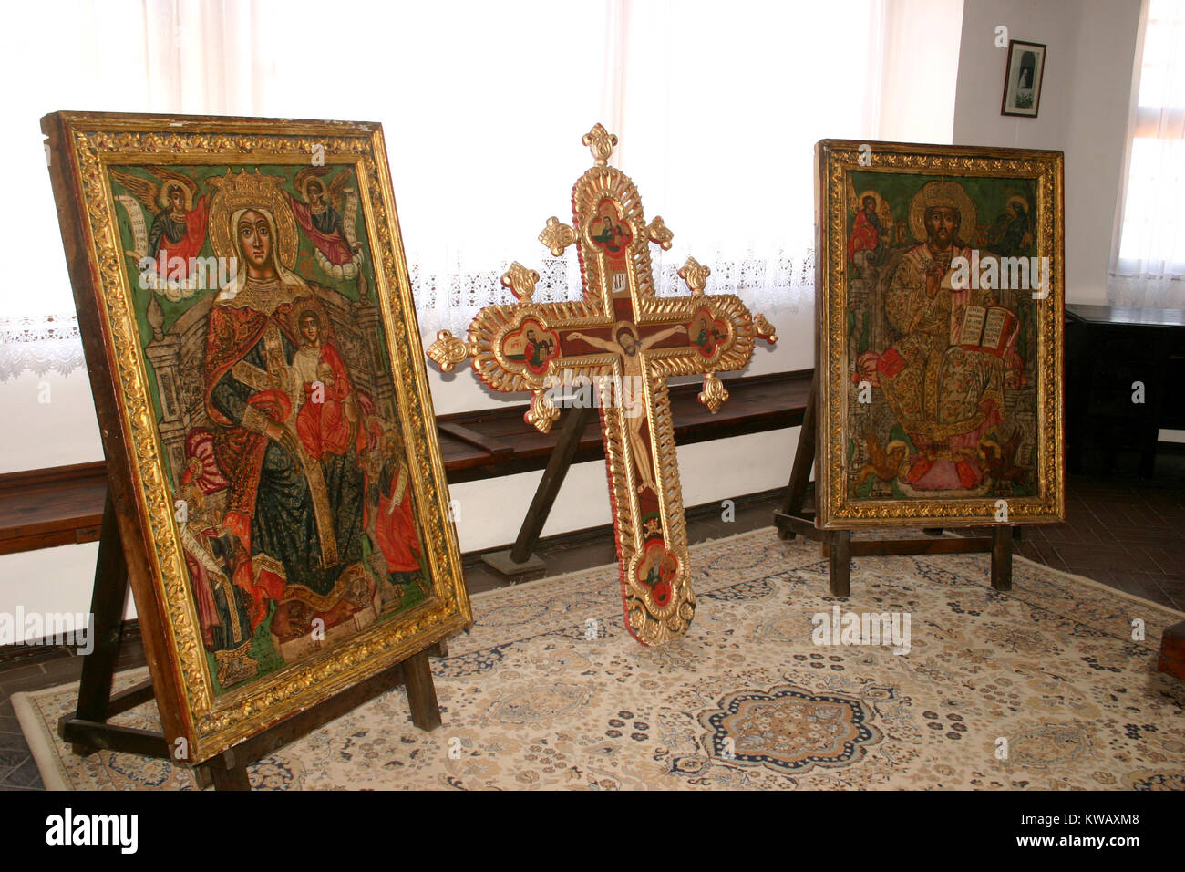 Grandi ortodossa icone all'interno di Balchik Palace, Bulgaria Foto Stock
