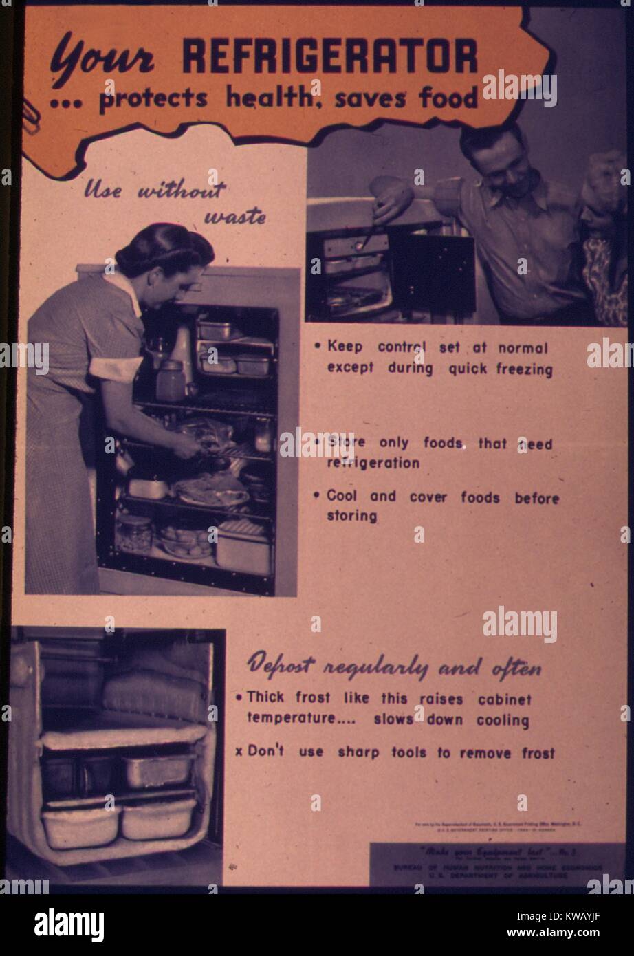 Rilasciata dal Governo di guerra poster educativi incoraggiare gli americani per la corretta conservazione di alimenti in modo che essa non vada a rifiuti, 1941. Foto Stock